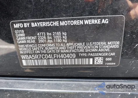 2020 BMW 330I xDrive from USA, damaged, VIN WBA5R7C04LFH40409